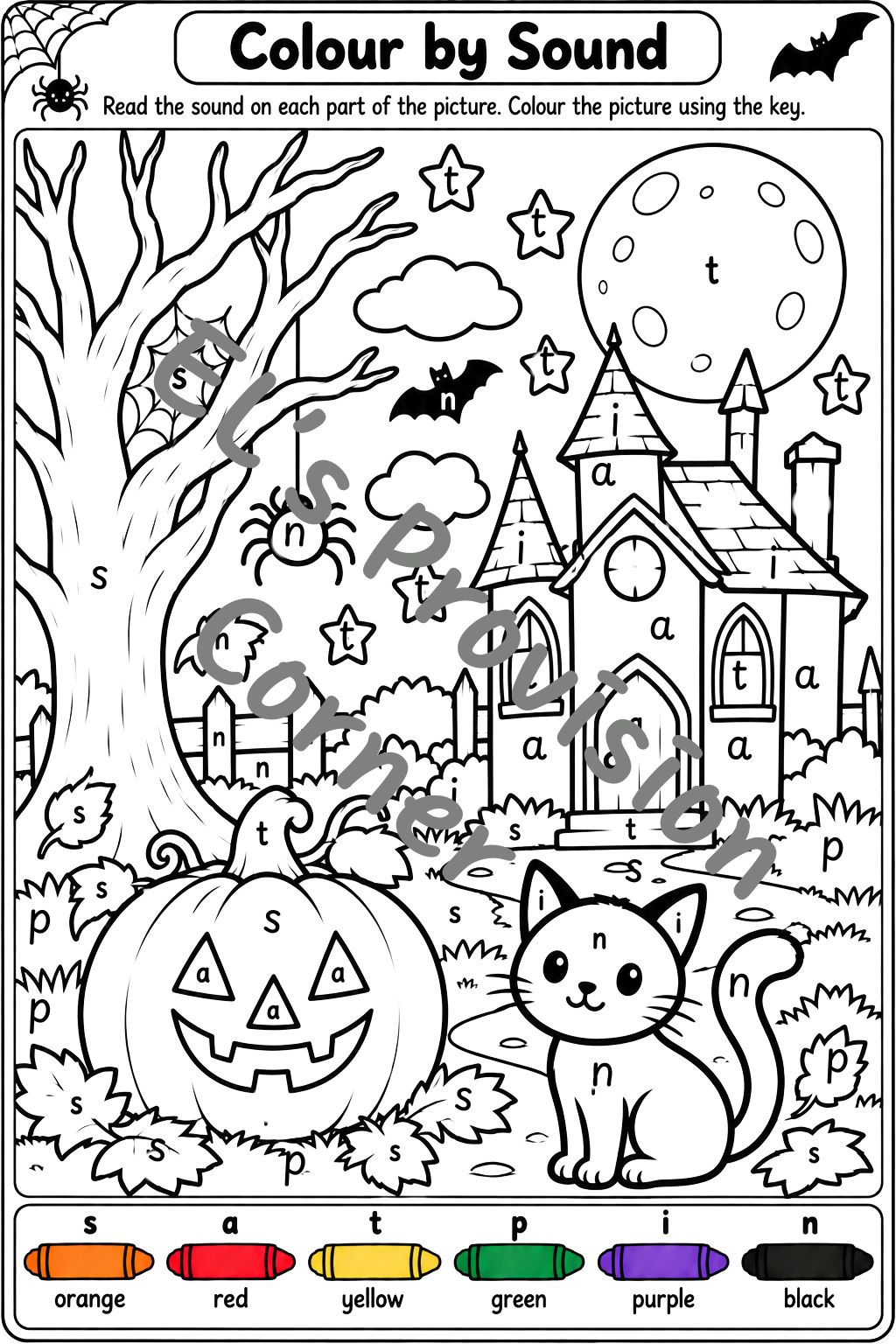 Spooky Phonics colour by sound- halloween- Phase 2- provision ...