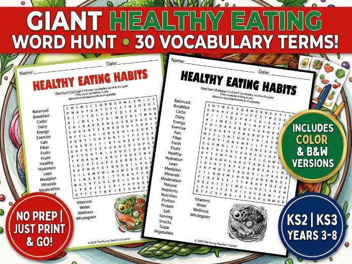 Healthy Eating Habits Word Search | Nutrition & Health Activity | KS2 KS3 Years 3-8