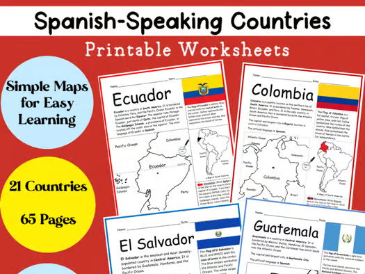 Spanish Speaking Countries Printable Worksheets Bundle | Hispanic Heritage Month