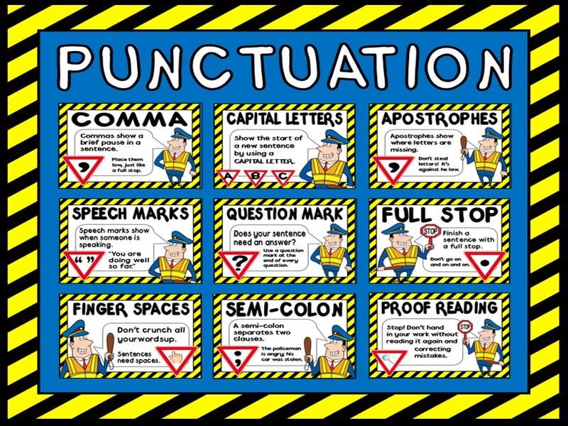 18 PUNCTUATION POLICE POSTERS-  A4 LITERACY ENGLISH KEY STAGE 1 KEY STAGE 2 