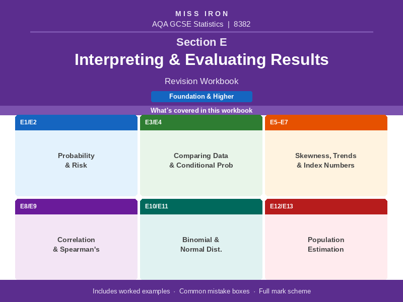 AQA GCSE Statistics Section E Interpreting & Evaluating Results Revision Workbook 8382