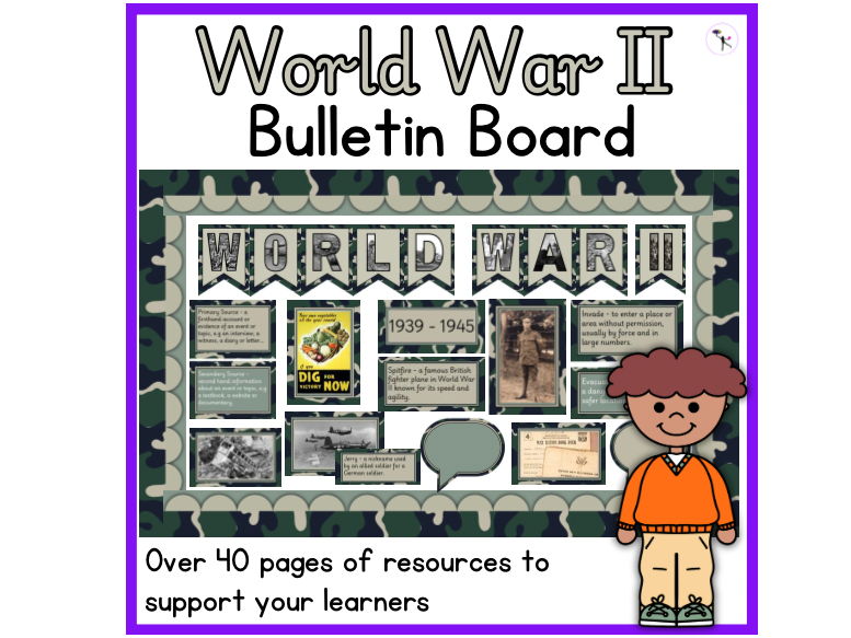 World War 2 Bulletin Board Display Resources With Vocabulary, Historical Images and Printable Tools
