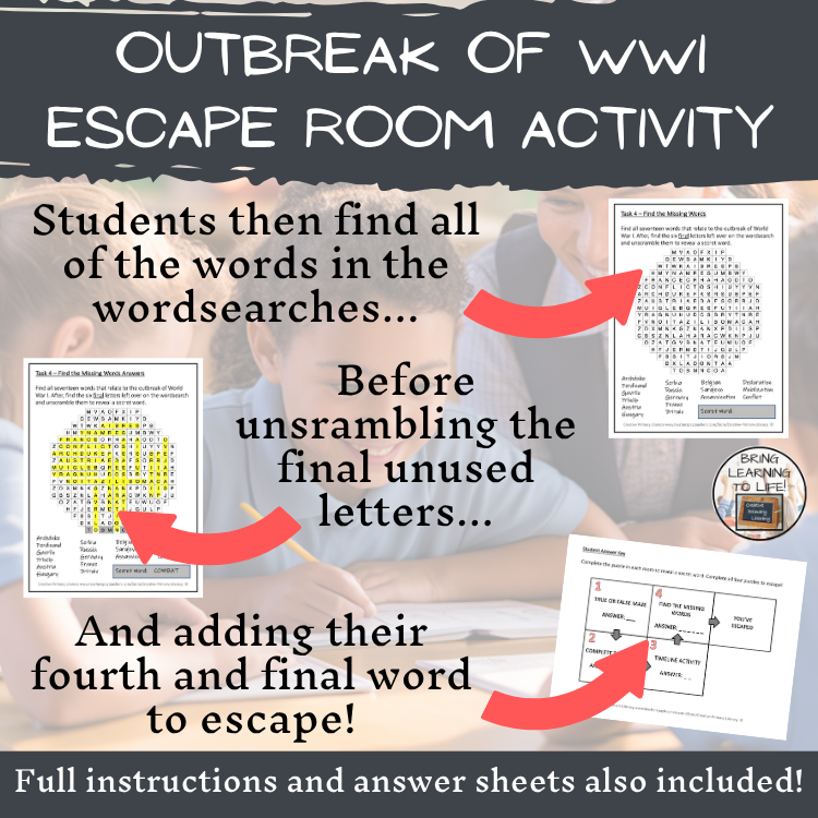 Outbreak of the First World War Escape Room Activity | Teaching Resources