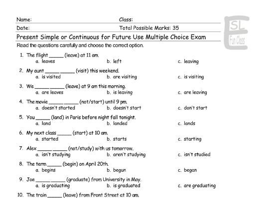Present Simple Vs Present Continuous Multiple Choice Test Present Simple or Continuous for Future Use Multiple Choice Exam