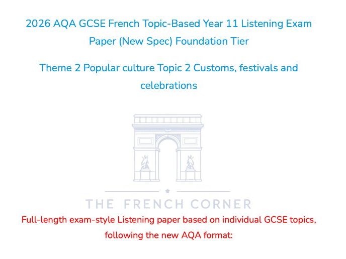 2026 AQA GCSE French Fdn Listening Paper 2.2: Customs, festivals & celeb. – Realistic Exam Audio