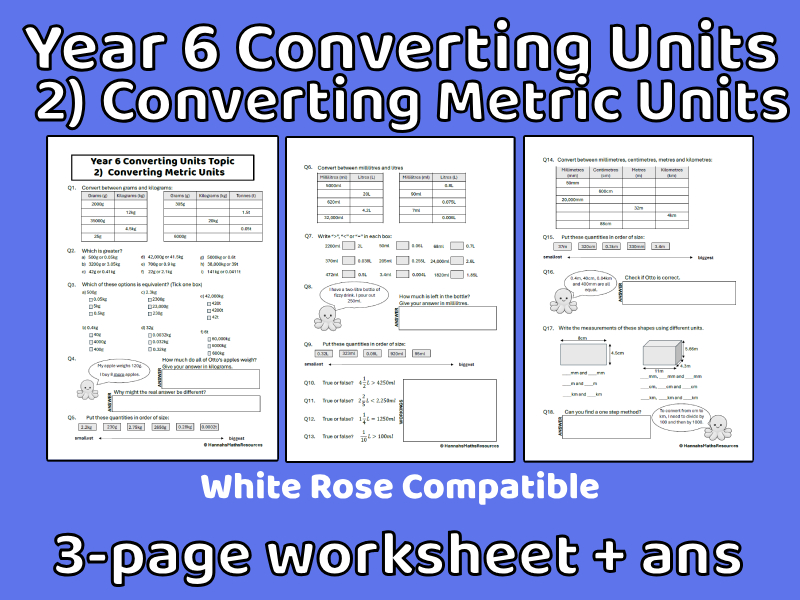 Year 6 2) Converting Metric Units Worksheet (Converting Units Topic)