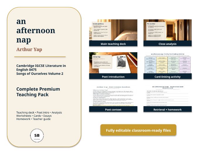 "an afternoon nap" - poem by Arthur Yap - 0475 Poetry Teaching Pack - Smithy's Basics