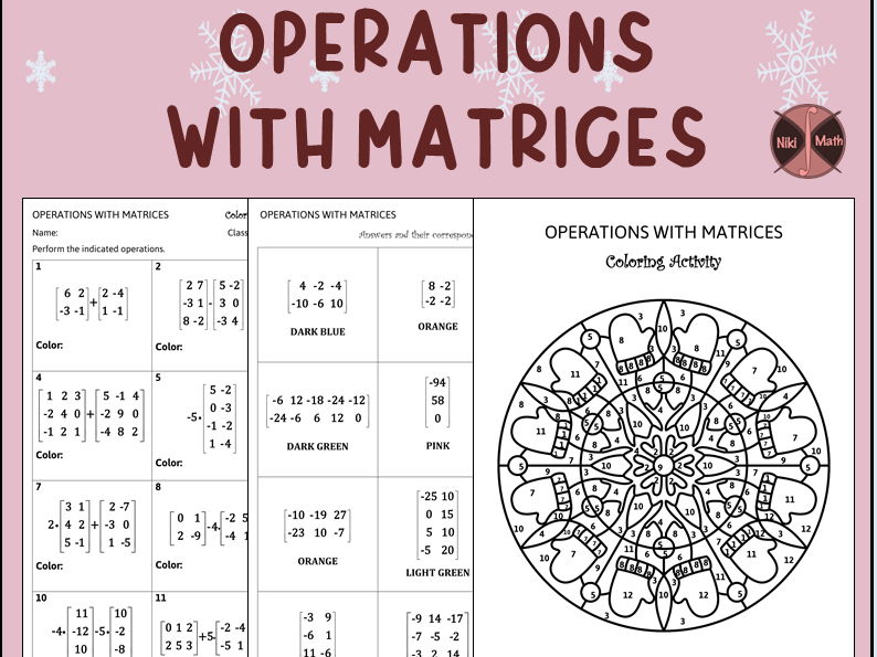 Operations with Matrices - Coloring Activity/Color by Code