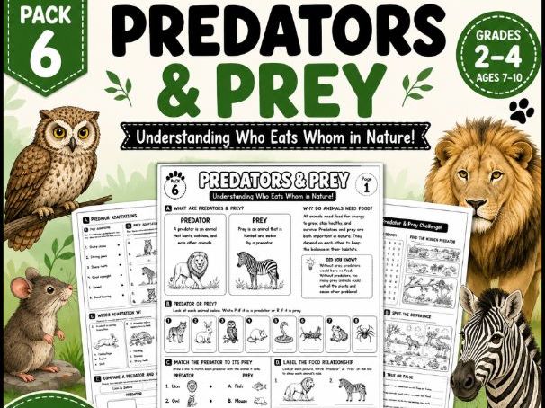 Predators & Prey Worksheets |Animal Science Activities, Adaptations | Grade 2-4