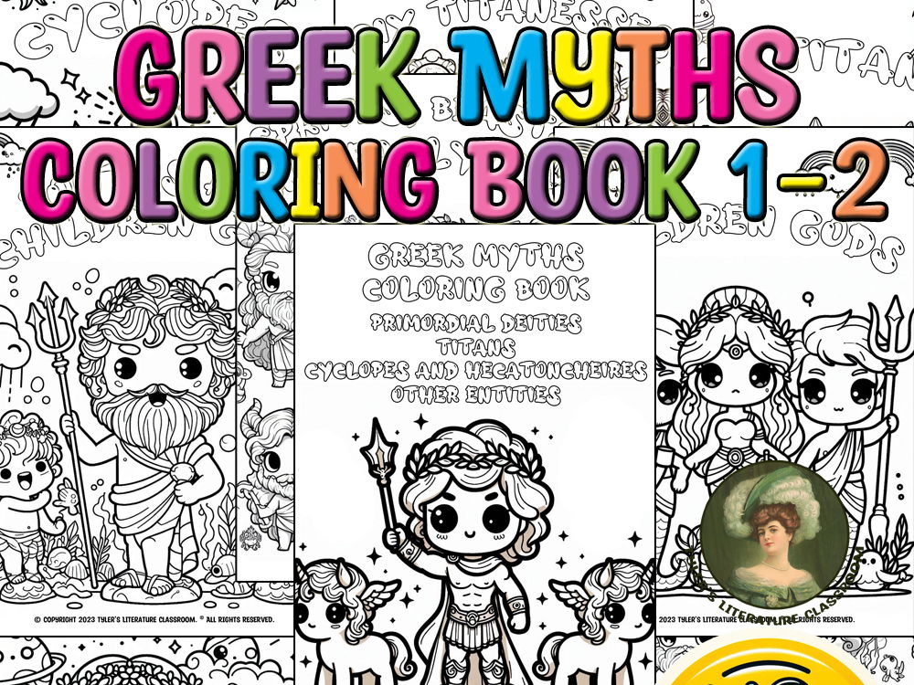 Greek Myths Coloring Book #1-2 in Kawaii Style No Prep