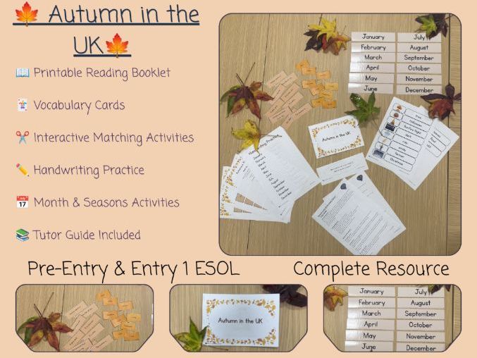 Autumn in the UK ESOL Resource Pack | Pre-Entry & Entry 1 Literacy Reading Booklet & Worksheets
