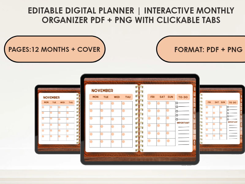 Editable Digital Planner Interactive Monthly