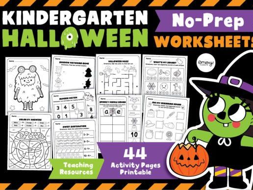 Halloween Activity Worksheets K-1st grade - spooky math and Ela games