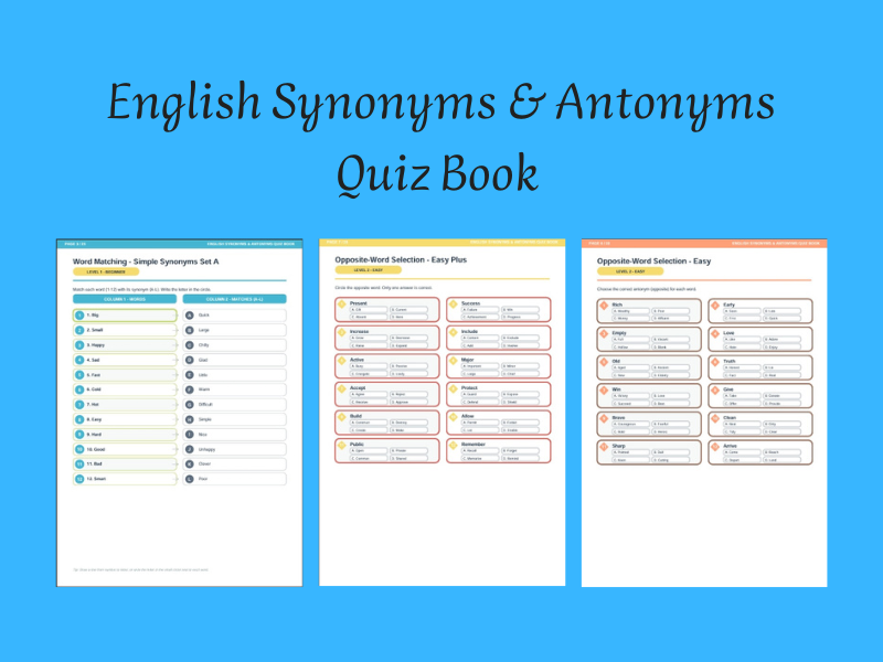 English Synonyms & Antonyms Quiz Book (25P)
