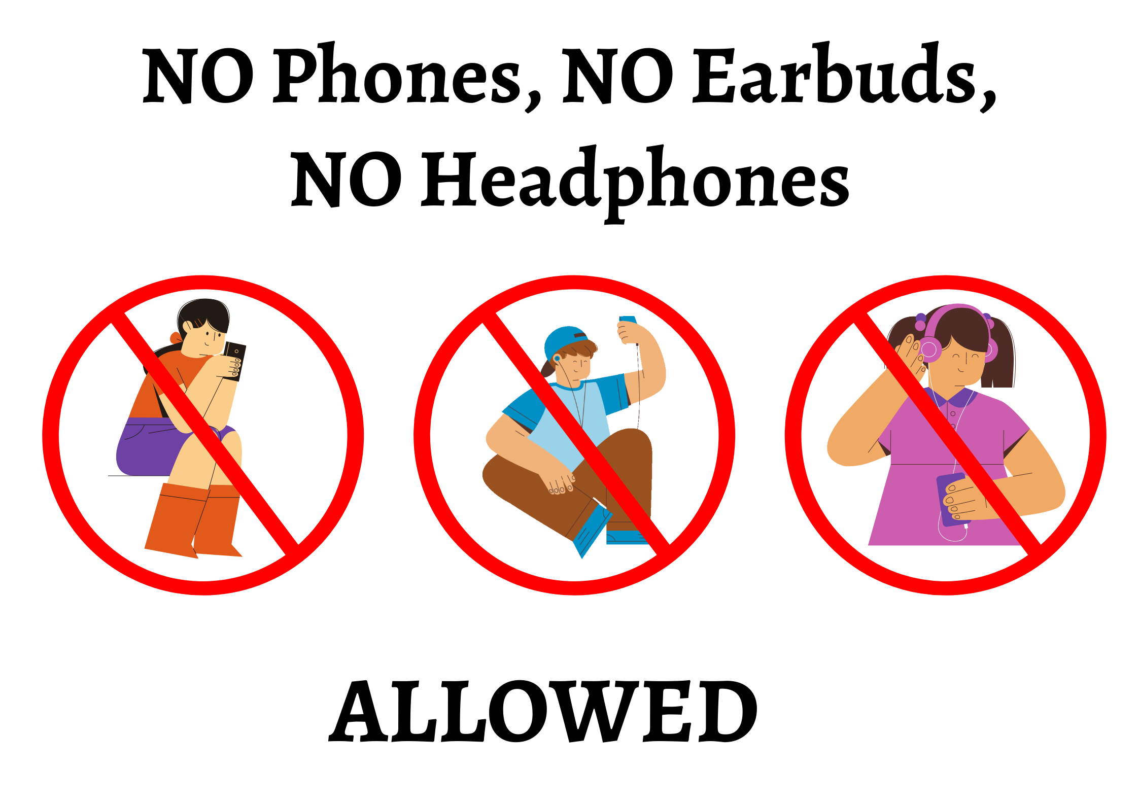 No Phones No Earbuds No Headphones Signs 13 Different Posters 
