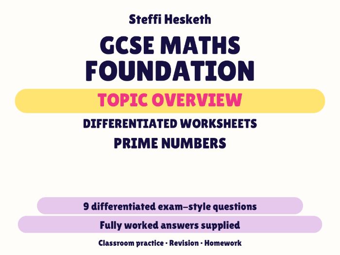 GCSE Foundation Prime Numbers | Topic Overview Differentiated Worksheet