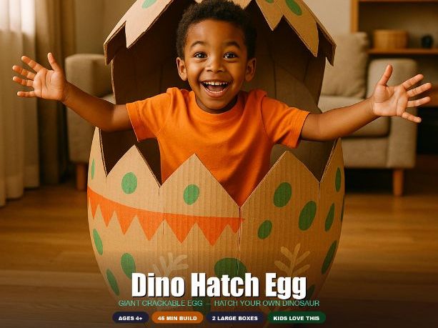 Cardboard Dinosaur Egg Cave Blueprint — Kids Prehistoric STEM Build