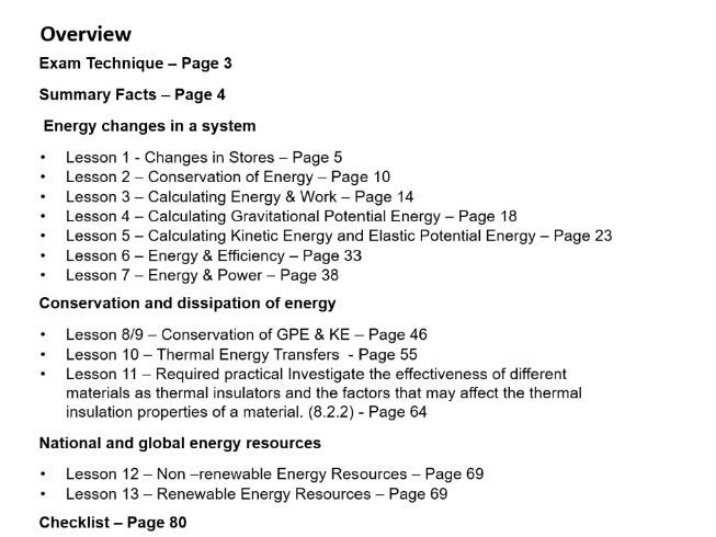 KS4 Physics - Energy Unit and Workbook