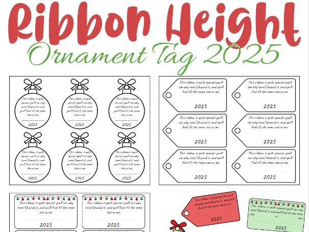 Ribbon Height Ornament Tag 2025 | Christmas Height Measurement Activity Editable