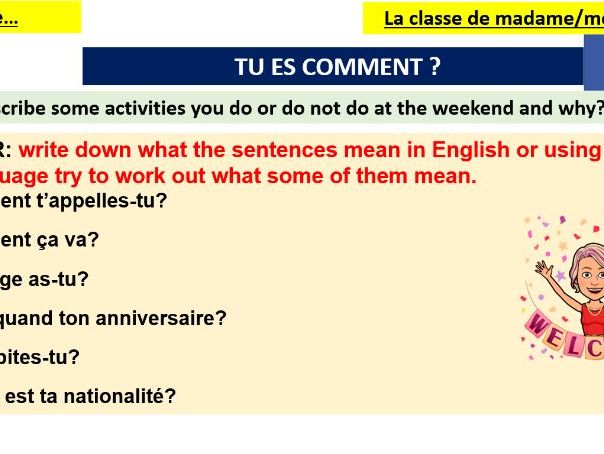 Y6 summer induction lesson French