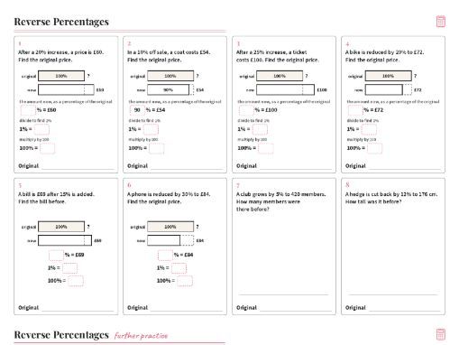 Reverse Percentages Worksheet GCSE Maths
