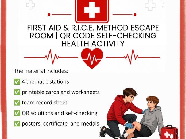 First Aid & R.I.C.E. Method Escape Room | QR Code Self-Checking Activity
