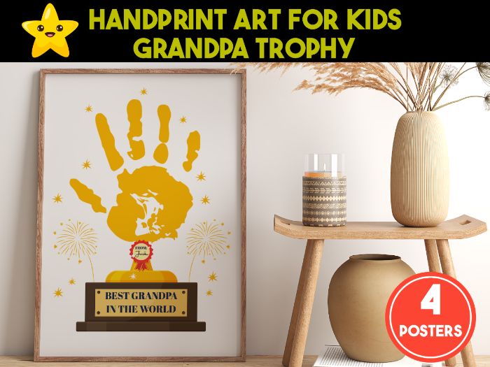 Grandpa Trophy Handprint Art - Printable Fathers Day Handprint Craft for Kids