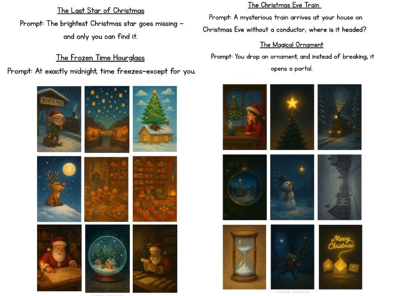 KS2 18 Illustrated Christmas Writing Prompts & story planning sheet | Festive Creative Writing Pack