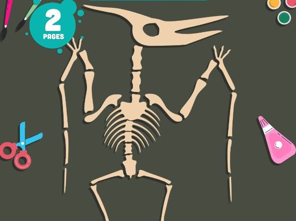 Pterodactyl Skeleton Craft, Dinosaur Fine Motor Activity, Color, Cut and Paste