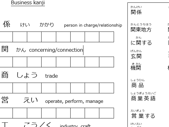 A Level Japanese: kanji Education and Employment paper 1 AS