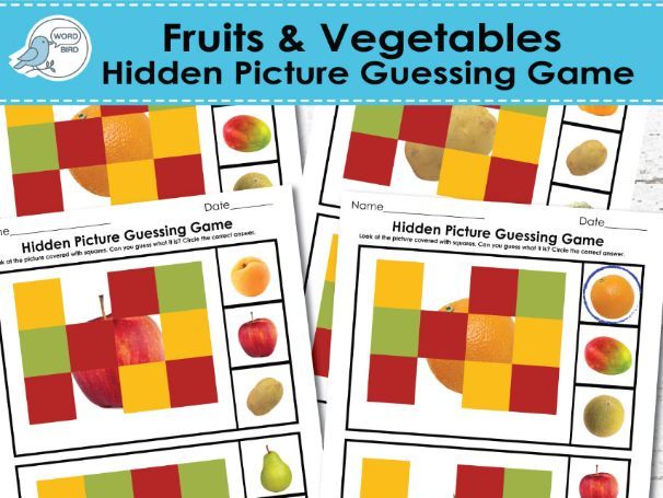 Fruits & Vegetables Hidden Picture Guessing Game | 10 Pages | Preschool, ESL, Montessori