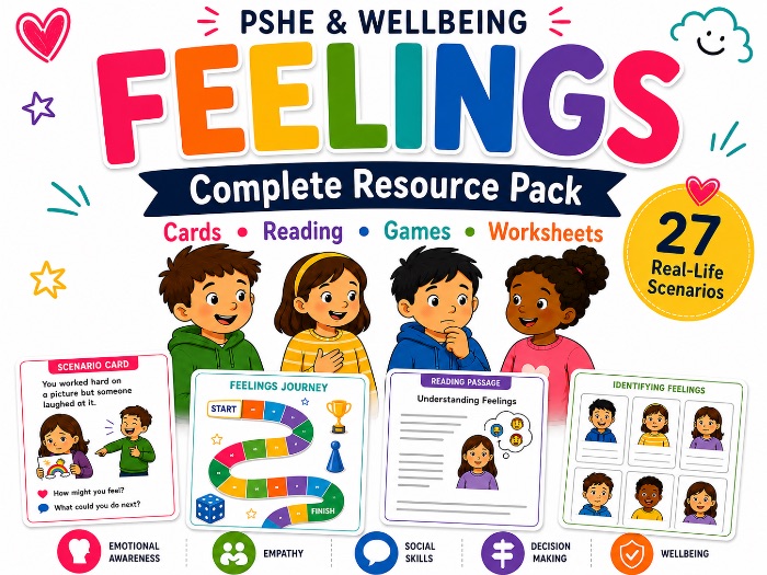 Feelings PSHE Pack | SEL Scenario Cards, Board Game, Reading Comprehension & Worksheets