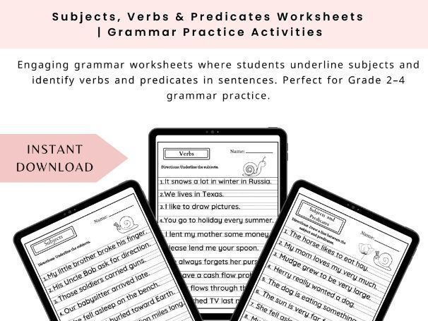Subjects, Verbs & Predicates Worksheets | Grammar Practice Activities