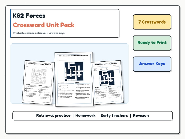 KS2 Year 5 Forces Crossword Unit Pack | Science Vocabulary + Answers