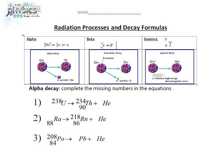 Ionising Radiation Decay Formulas (Equations) Alpha Beta Gamma