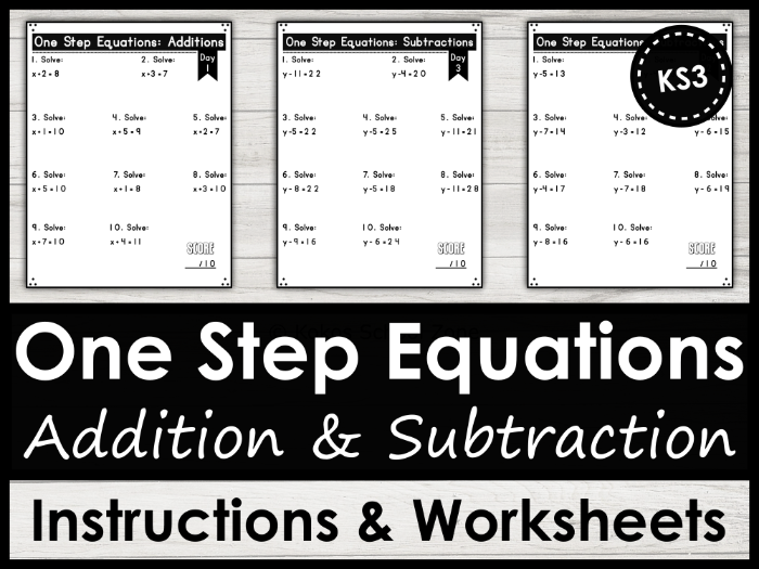 KS3 Maths Worksheets - Solving One-Step Addition & Subtraction Equations | 10-Day Printable Pack