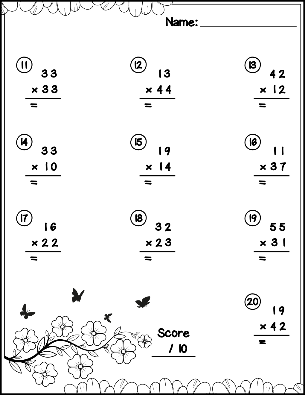 Spring-Themed 2-Digit by 1-Digit Multiplication Worksheets | KS1-KS2 ...
