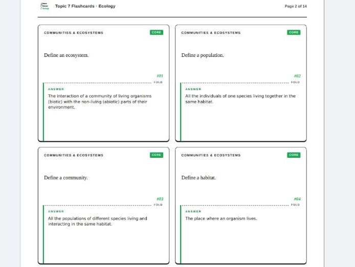 AQA GCSE Biology Unit 7 Ecology Flashcards - Revision Resource