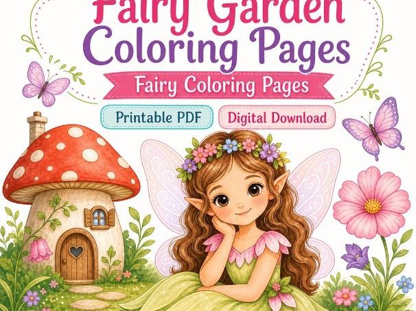 Fairy Garden Coloring Pages | Fairy Coloring Pages | Printable PDF | Digital Download