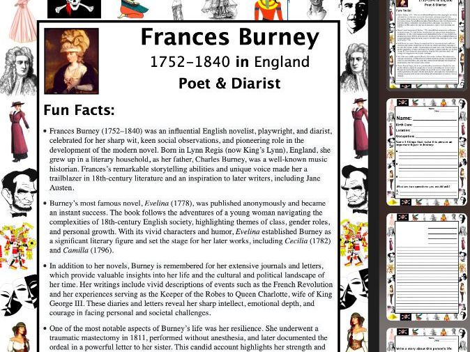 Frances Burney PACKET & ACTIVITIES, Important Historical Figures Series