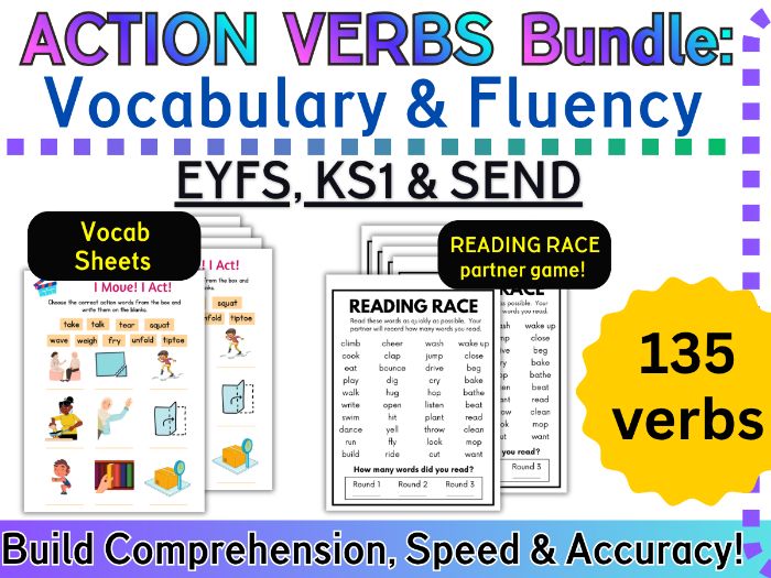 Action Verbs Worksheets & Reading Fluency Game | EYFS, KS1 & SEND