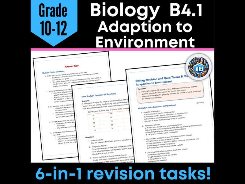 IB DP Biology B4.1 Adaptation to Environment Quiz and Revision Worksheets 2026