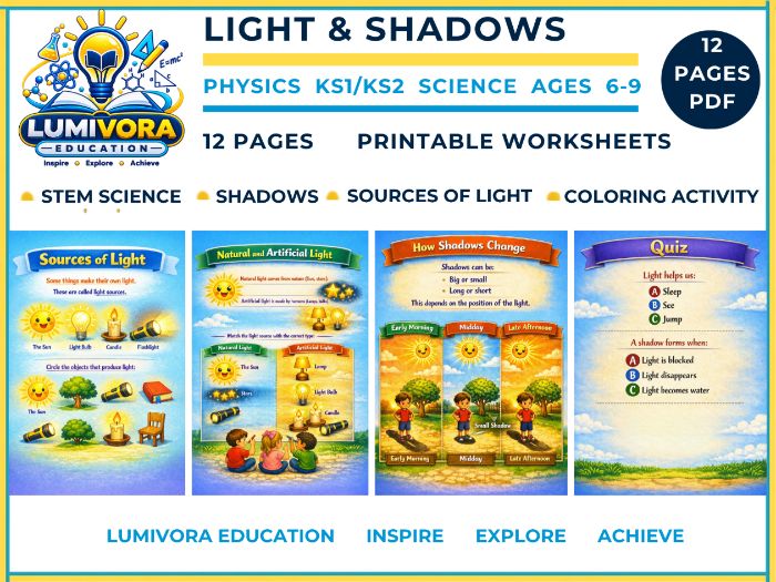 KS1/KS2 Science  Light & Shadows STEM Workbook (Ages 6–9)