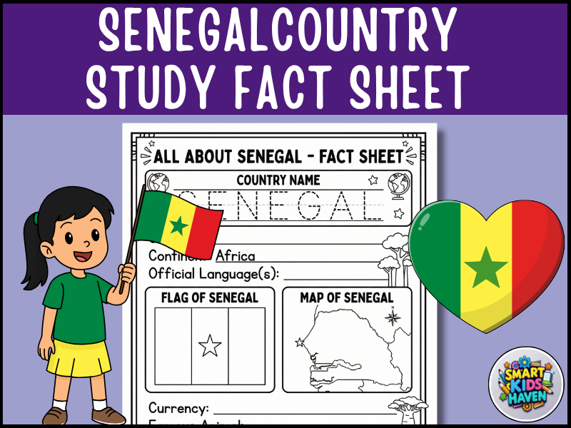 Senegal Map and Flag Country Study Research Project Geography Worksheet Activity