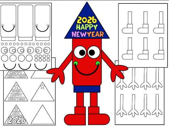 New Years 2026 Firework Buddy Craft | Happy New Years Activity & Bulletin Board