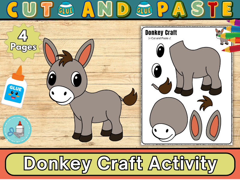 Donkey Craft Activity–Build a Donkey Template-Bulletin Board Craft,Cut & Paste Activity