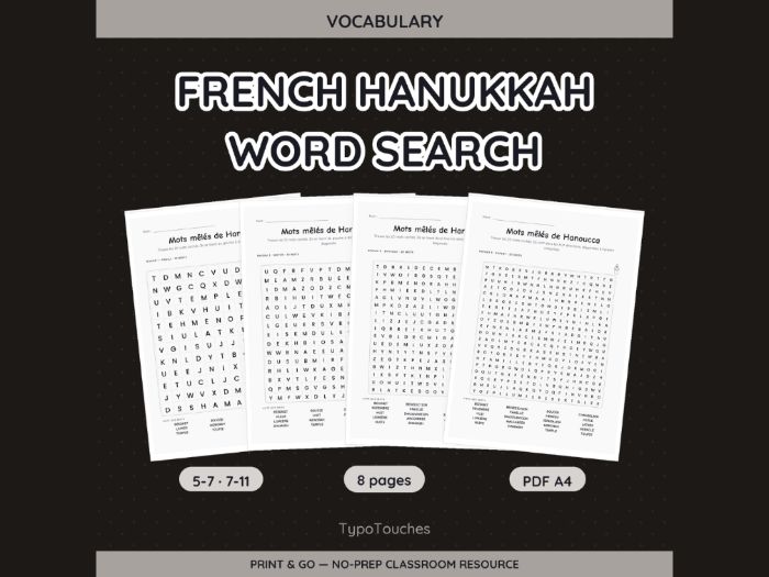 French Hanukkah Word Search Puzzles | 8 pp