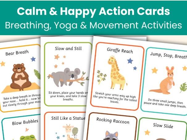 Calm & Happy Animal Action Cards | 60 Printable Mindfulness & Movement Prompts