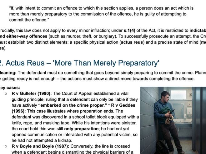 A Level Law: Criminal Law – Preliminary Offences/Attempts (WJEC/Eduqas/AQA/OCR)