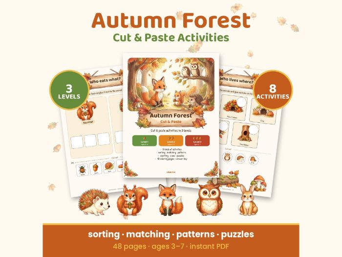 Autumn Forest Cut and Paste: 3 Levels